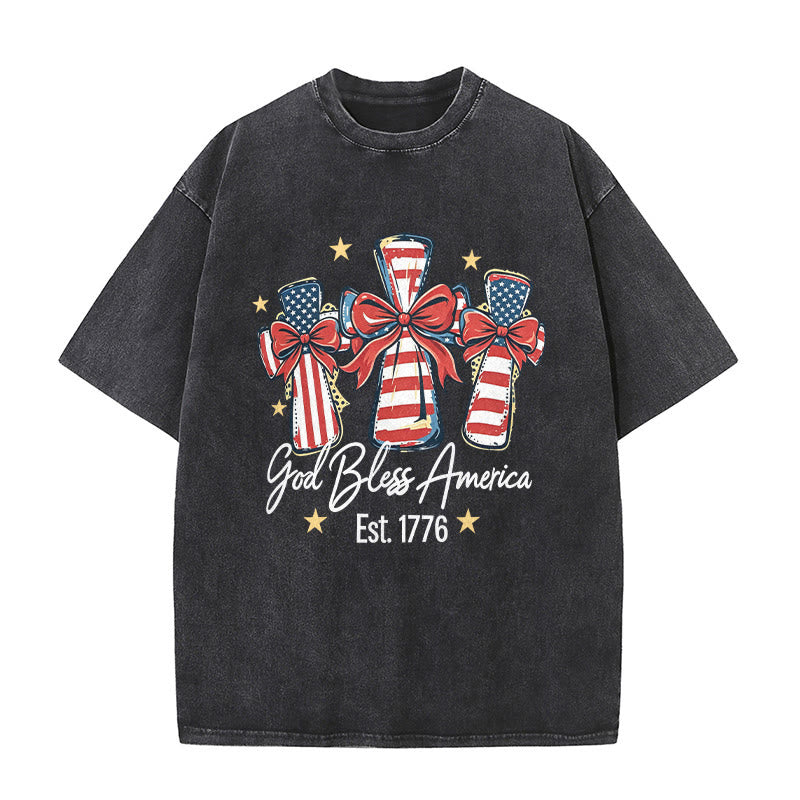 Christianartworkshop Coquette Bow American Flag Love Washed Unisex T-Shirt - Black - 5XL - image 2