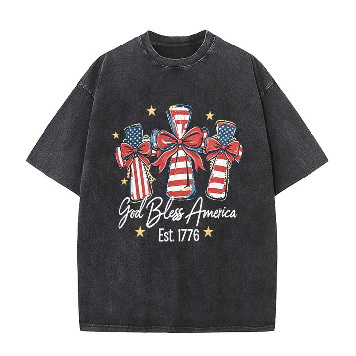 Christianartworkshop Coquette Bow American Flag Love Washed Unisex T-Shirt - Black - 5XL - image 2