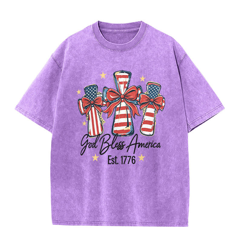 Christianartworkshop Coquette Bow American Flag Love Washed Unisex T-Shirt - Purple - 5XL - image 8