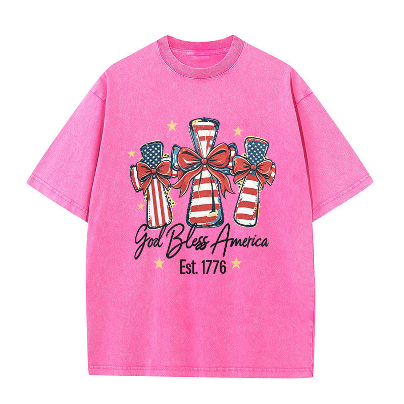 Christianartworkshop Coquette Bow American Flag Love Washed Unisex T-Shirt - Pink - 5XL - image 7