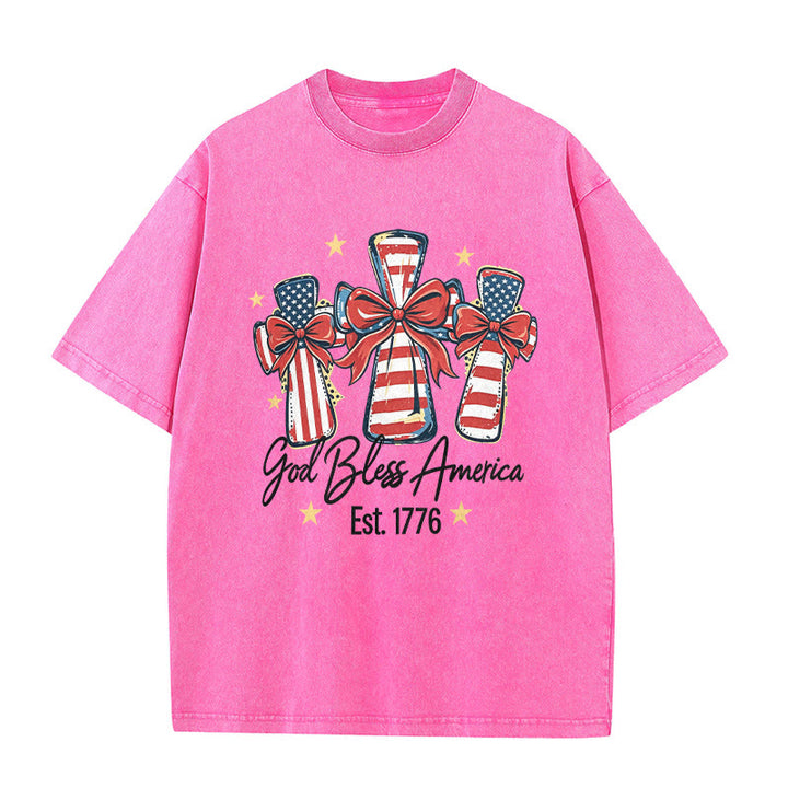 Christianartworkshop Coquette Bow American Flag Love Washed Unisex T-Shirt - Pink - 5XL - image 7