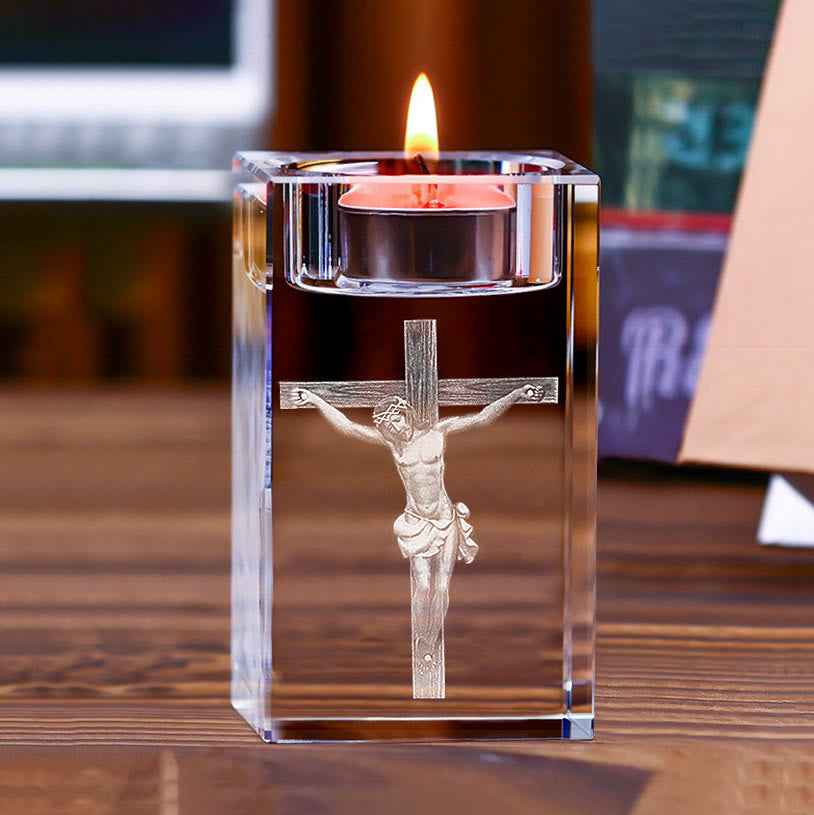 Christianartworkshop Luminous Tealight Compatible Inner Engraved Holy Figure Crystal Holder: A Symbol of Peaceful Prayer Atmosphere - image 7