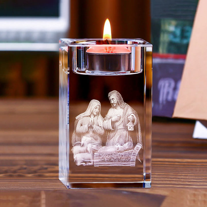 Christianartworkshop Luminous Tealight Compatible Inner Engraved Holy Figure Crystal Holder: A Symbol of Peaceful Prayer Atmosphere - image 2