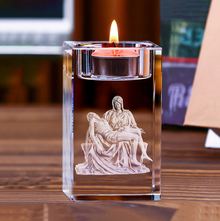 Christianartworkshop Luminous Tealight Compatible Inner Engraved Holy Figure Crystal Holder: A Symbol of Peaceful Prayer Atmosphere - image 14
