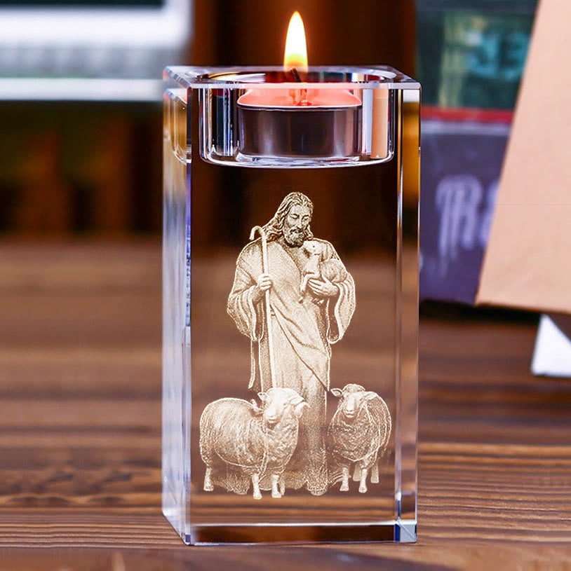 Christianartworkshop Luminous Tealight Compatible Inner Engraved Holy Figure Crystal Holder: A Symbol of Peaceful Prayer Atmosphere - image 12
