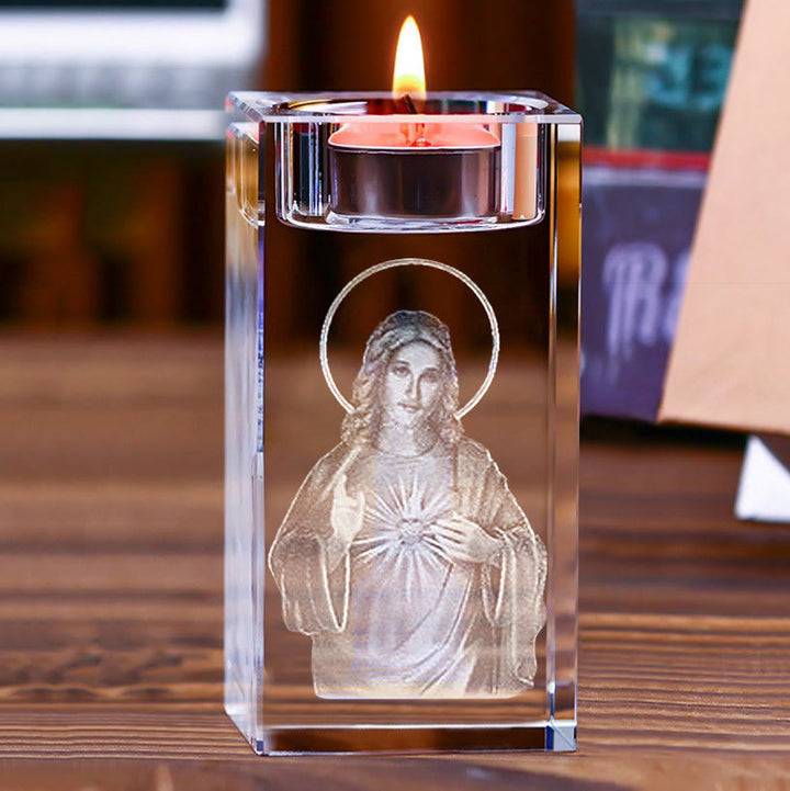 Christianartworkshop Luminous Tealight Compatible Inner Engraved Holy Figure Crystal Holder: A Symbol of Peaceful Prayer Atmosphere - image 11