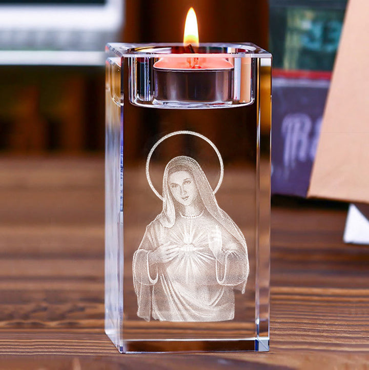 Christianartworkshop Luminous Tealight Compatible Inner Engraved Holy Figure Crystal Holder: A Symbol of Peaceful Prayer Atmosphere - image 17