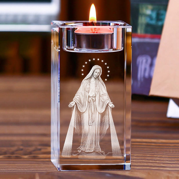 Christianartworkshop Luminous Tealight Compatible Inner Engraved Holy Figure Crystal Holder: A Symbol of Peaceful Prayer Atmosphere - image 13