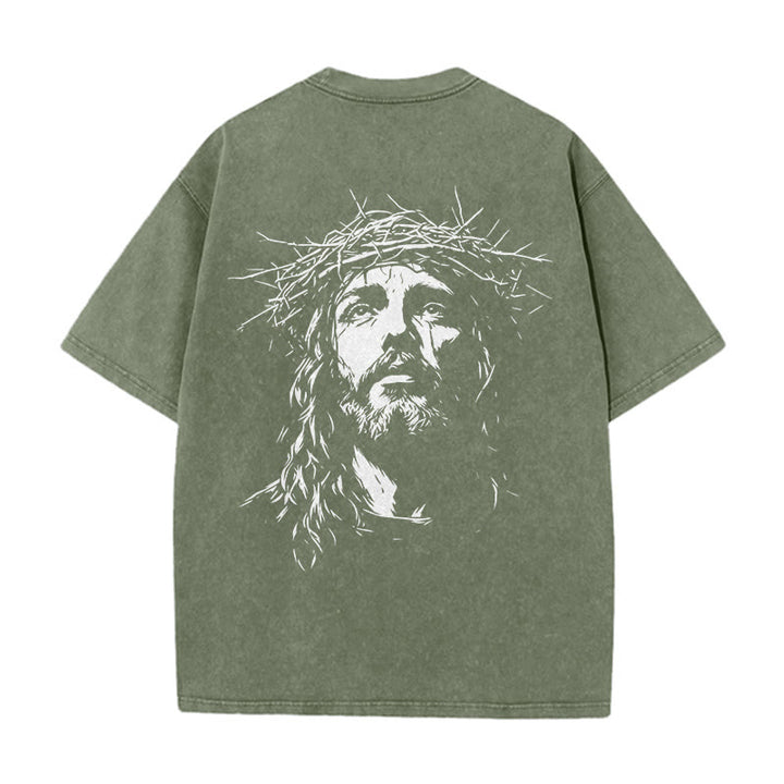 Christianartworkshop Cross with Crown of Thorns Detail Washed Unisex T-Shirt - image 9