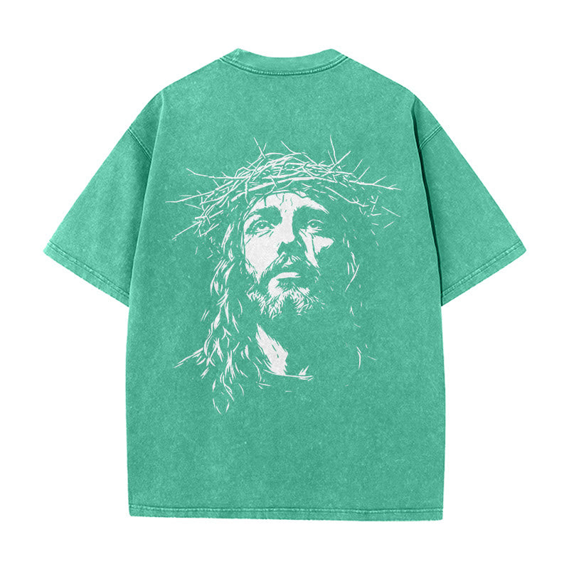 Christianartworkshop Cross with Crown of Thorns Detail Washed Unisex T-Shirt - image 12