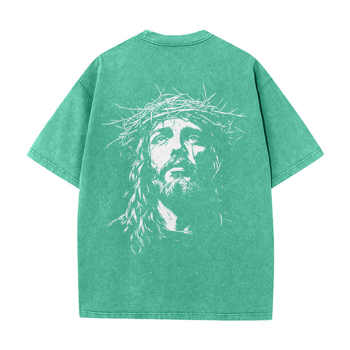 Christianartworkshop Cross with Crown of Thorns Detail Washed Unisex T-Shirt - image 12