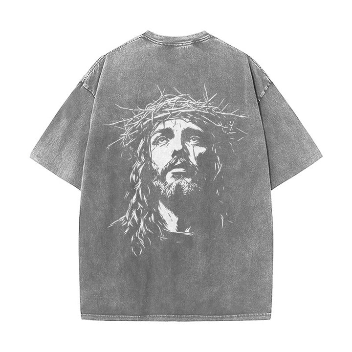 Christianartworkshop Cross with Crown of Thorns Detail Washed Unisex T-Shirt - image 27