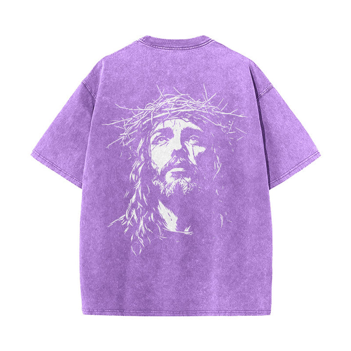 Christianartworkshop Cross with Crown of Thorns Detail Washed Unisex T-Shirt - image 21