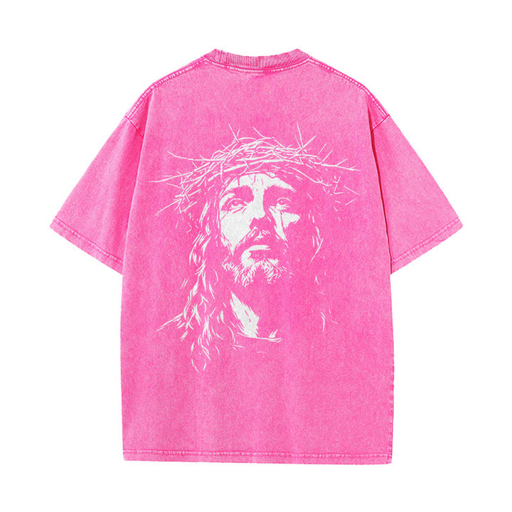 Christianartworkshop Cross with Crown of Thorns Detail Washed Unisex T-Shirt - image 18