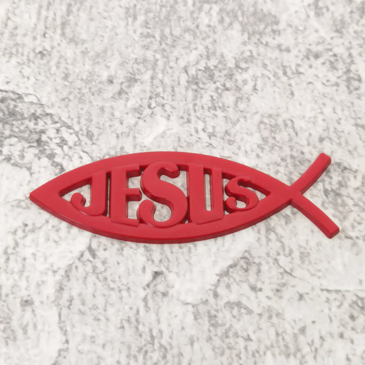 Christianartworkshop Ichthys Fish Shape JESUS Embossed Car Sticker: A Symbol of Abiding Faith & Divine Safeguard - Red - image 5