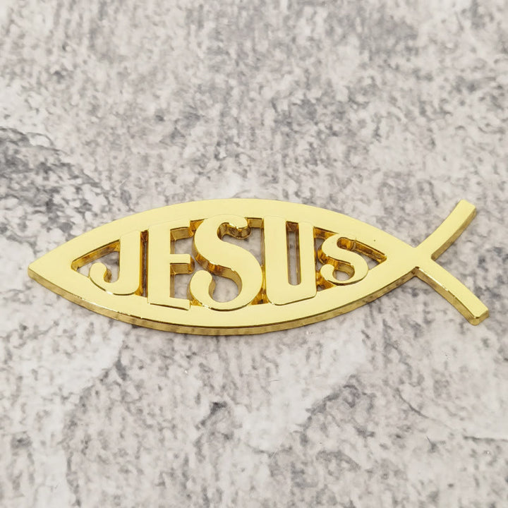 Christianartworkshop Ichthys Fish Shape JESUS Embossed Car Sticker: A Symbol of Abiding Faith & Divine Safeguard - Golden - image 7