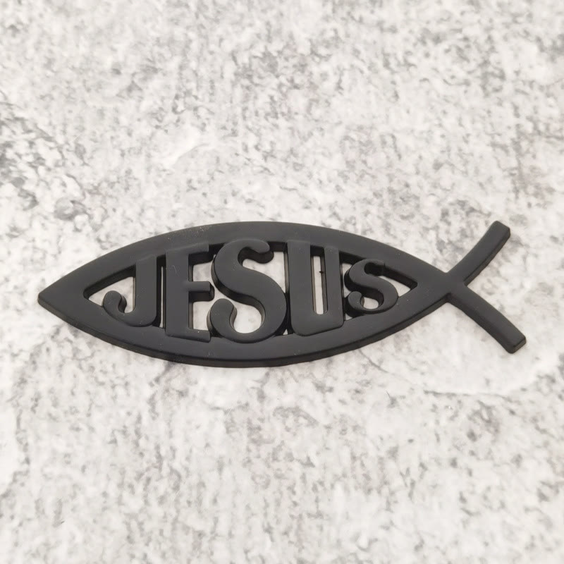 Christianartworkshop Ichthys Fish Shape JESUS Embossed Car Sticker: A Symbol of Abiding Faith & Divine Safeguard - Black - image 6
