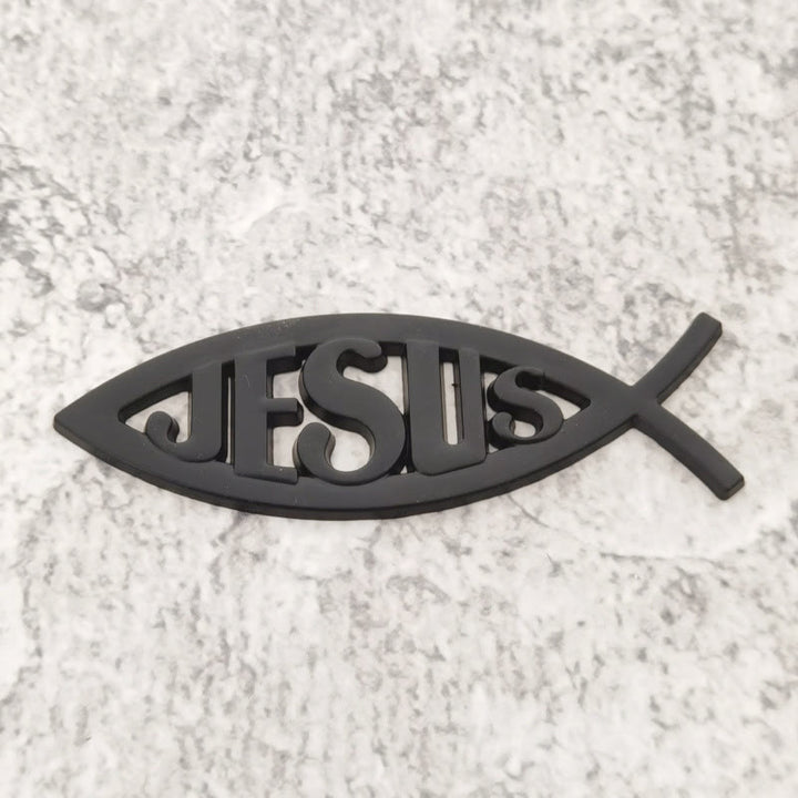 Christianartworkshop Ichthys Fish Shape JESUS Embossed Car Sticker: A Symbol of Abiding Faith & Divine Safeguard - Black - image 6