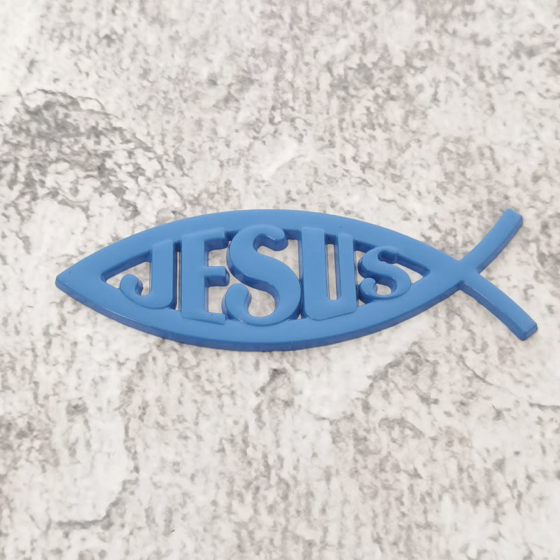 Christianartworkshop Ichthys Fish Shape JESUS Embossed Car Sticker: A Symbol of Abiding Faith & Divine Safeguard - Blue - image 5