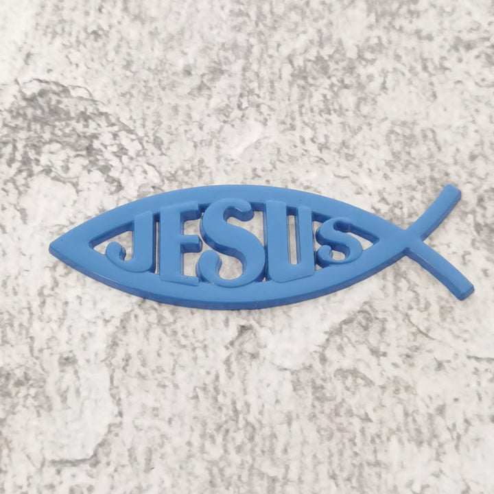 Christianartworkshop Ichthys Fish Shape JESUS Embossed Car Sticker: A Symbol of Abiding Faith & Divine Safeguard - Blue - image 8