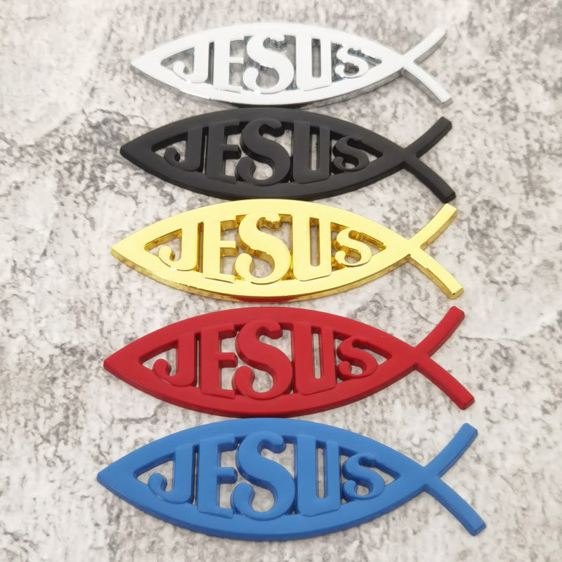 Christianartworkshop Ichthys Fish Shape JESUS Embossed Car Sticker: A Symbol of Abiding Faith & Divine Safeguard - Set of 5 Colors - image 3
