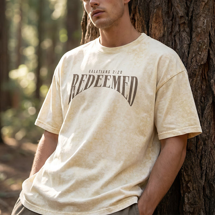 Christianartworkshop "Redeemed" Galatians 2:20 Front & Back Print Washed Unisex T-Shirt - image 1