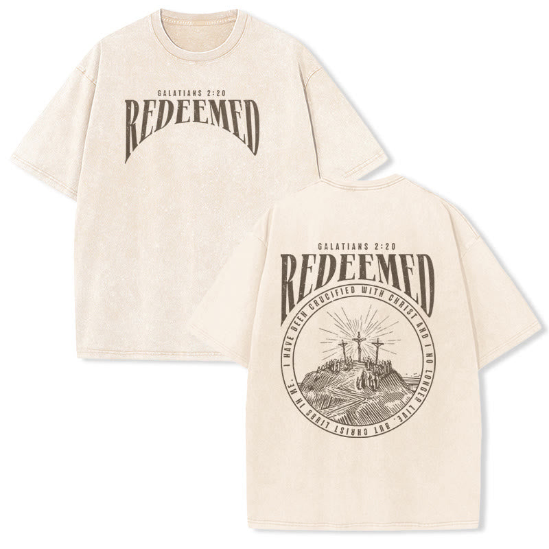 Christianartworkshop "Redeemed" Galatians 2:20 Front & Back Print Washed Unisex T-Shirt - Beige - 5XL - image 2
