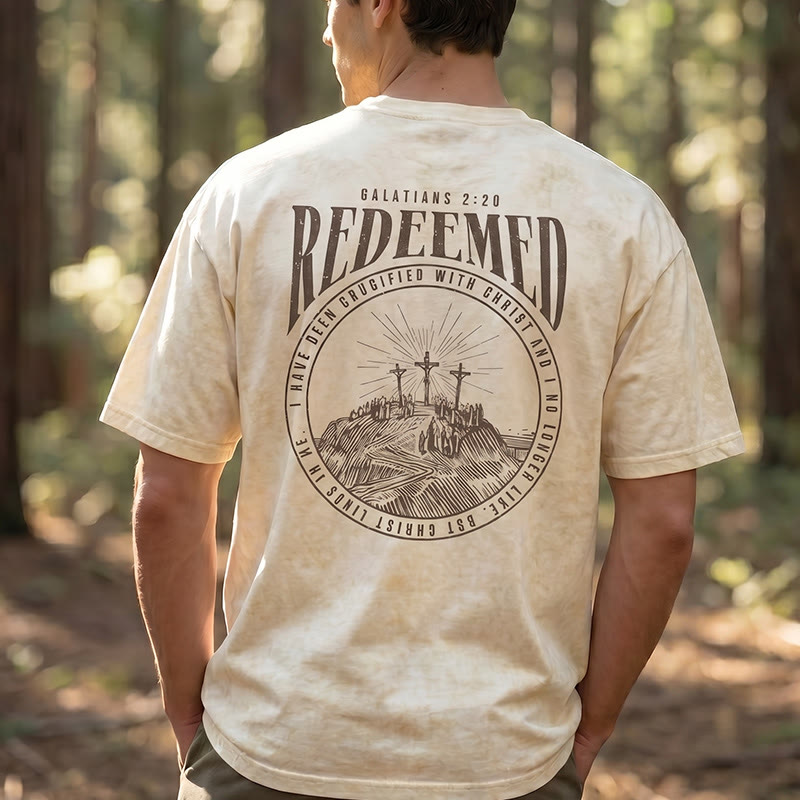 Christianartworkshop "Redeemed" Galatians 2:20 Front & Back Print Washed Unisex T-Shirt - image 0