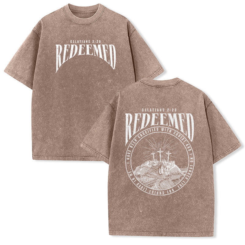 Christianartworkshop "Redeemed" Galatians 2:20 Front & Back Print Washed Unisex T-Shirt - Brown - 5XL - image 14