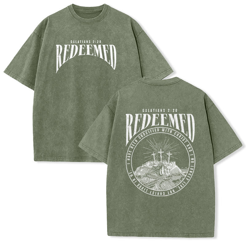 Christianartworkshop "Redeemed" Galatians 2:20 Front & Back Print Washed Unisex T-Shirt - Army Green - 5XL - image 11