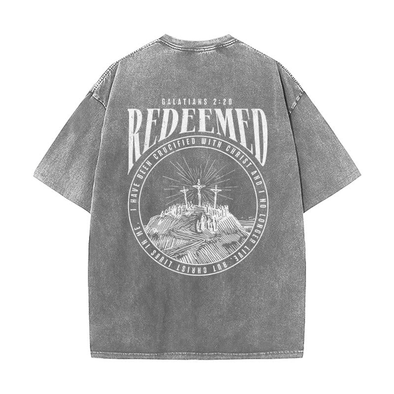 Christianartworkshop "Redeemed" Galatians 2:20 Front & Back Print Washed Unisex T-Shirt - image 27