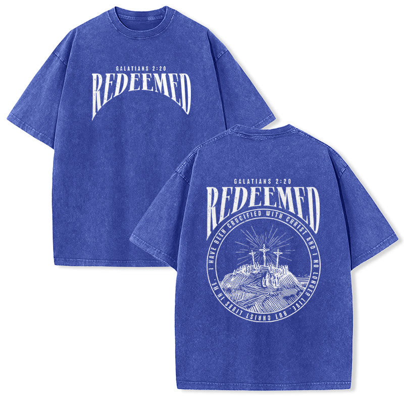 Christianartworkshop "Redeemed" Galatians 2:20 Front & Back Print Washed Unisex T-Shirt - Blue - 5XL - image 23