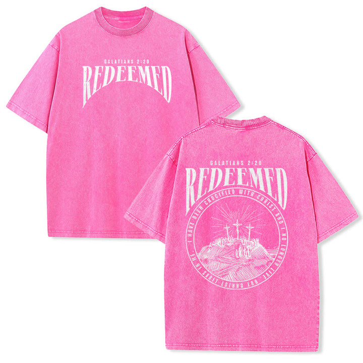 Christianartworkshop "Redeemed" Galatians 2:20 Front & Back Print Washed Unisex T-Shirt - Pink - 5XL - image 17
