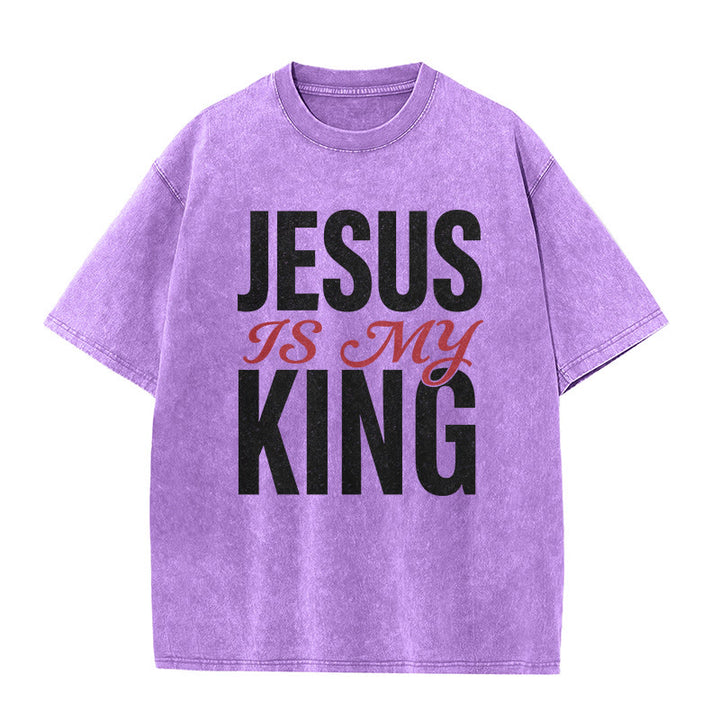 Christianartworkshop Jesus Is My King Casual Believer Washed Unisex T-Shirt - Purple - 5XL - image 8