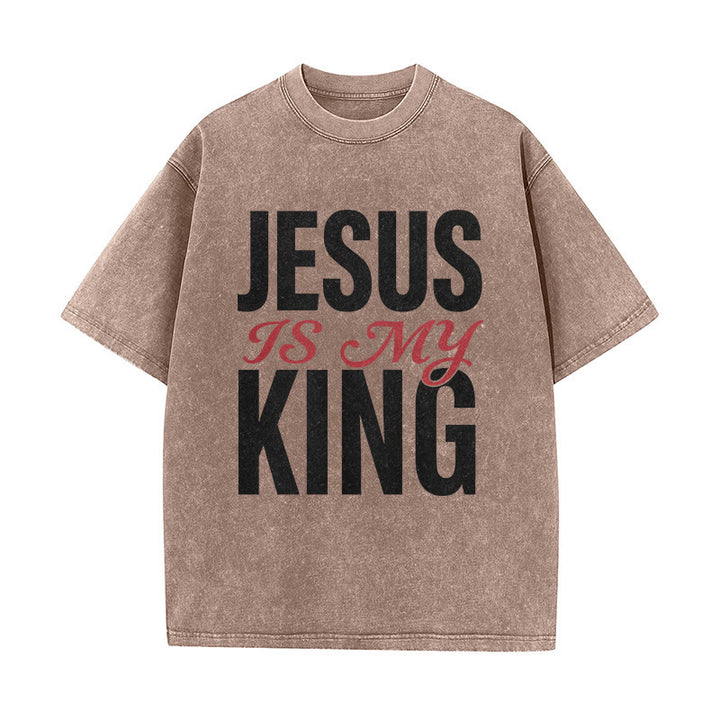 Christianartworkshop Jesus Is My King Casual Believer Washed Unisex T-Shirt - Brown - 5XL - image 6