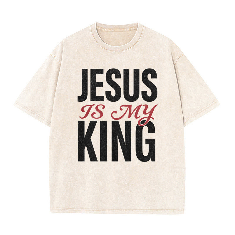 Christianartworkshop "Jesus Is My King" Casual Believer Washed Unisex T-Shirt - Beige - 5XL - image 2