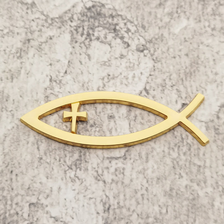 Christianartworkshop Ichthys Hollow Fish Frame Inset Cross Car Sticker: A Symbol of Steadfast Faith & Journey Protection - Golden - image 4