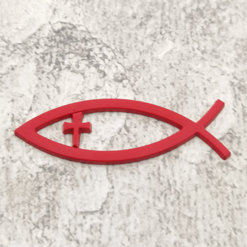 Christianartworkshop Ichthys Hollow Fish Frame Inset Cross Car Sticker: A Symbol of Steadfast Faith & Journey Protection - Red - image 5