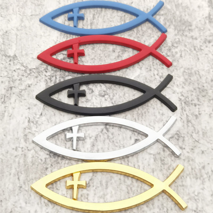 Christianartworkshop Ichthys Hollow Fish Frame Inset Cross Car Sticker: A Symbol of Steadfast Faith & Journey Protection - Set of 5 Colors - image 3