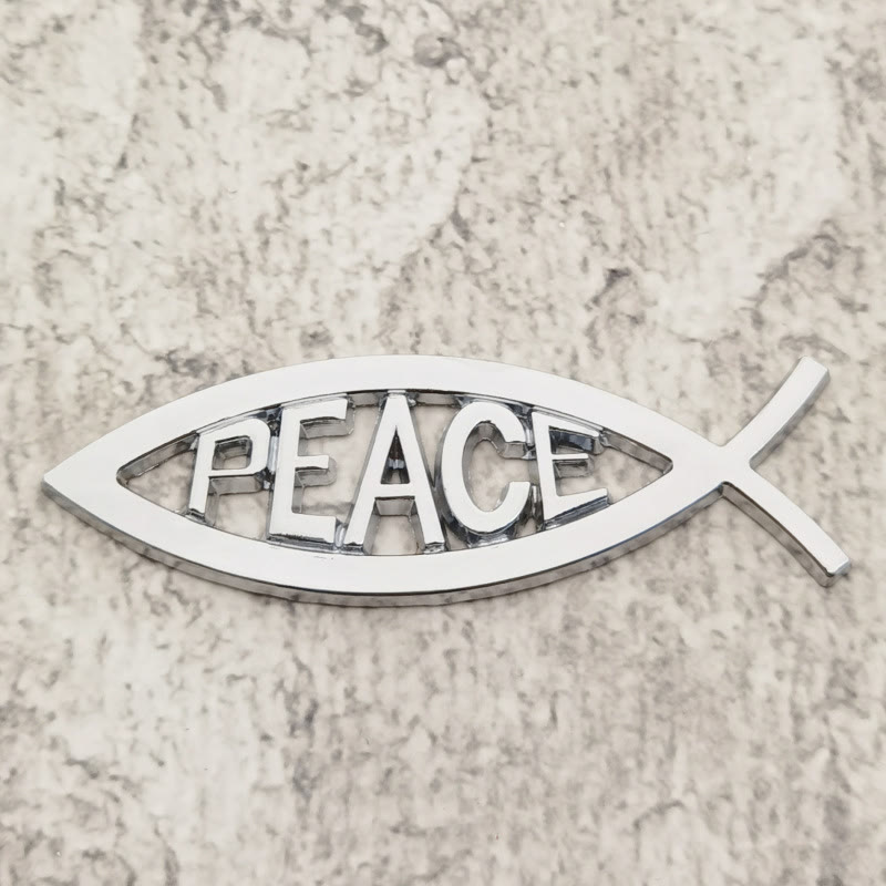 Christianartworkshop Ichthys Fish Hollow Frame Raised PEACE Letter Car Sticker: A Symbol of Heavenly Tranquility & Safe Driving - Silver - image 4