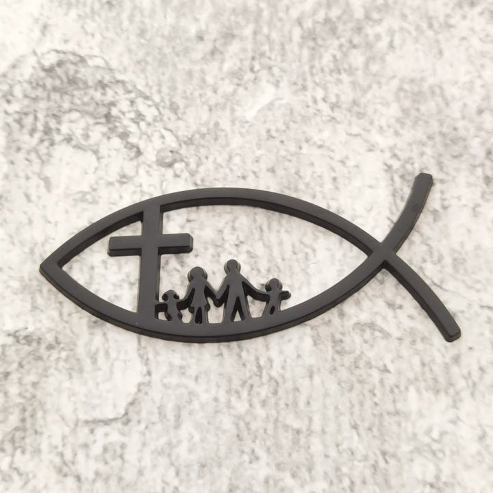 Christianartworkshop Ichthys Hollow Fish Car Sticker with Cross & Family Silhouette: A Symbol of Family Blessing & Divine Shelter - Black - image 6