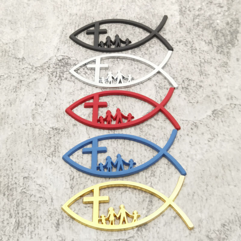 Christianartworkshop Ichthys Hollow Fish Car Sticker with Cross & Family Silhouette: A Symbol of Family Blessing & Divine Shelter - Set of 5 Colors - image 3