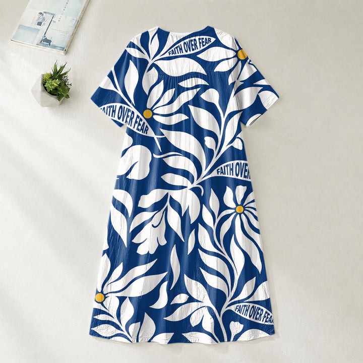 Christianartworkshop "Faith Over Fear" Tropical Floral Print V-Neck Short Sleeve Midi Dress - image 4