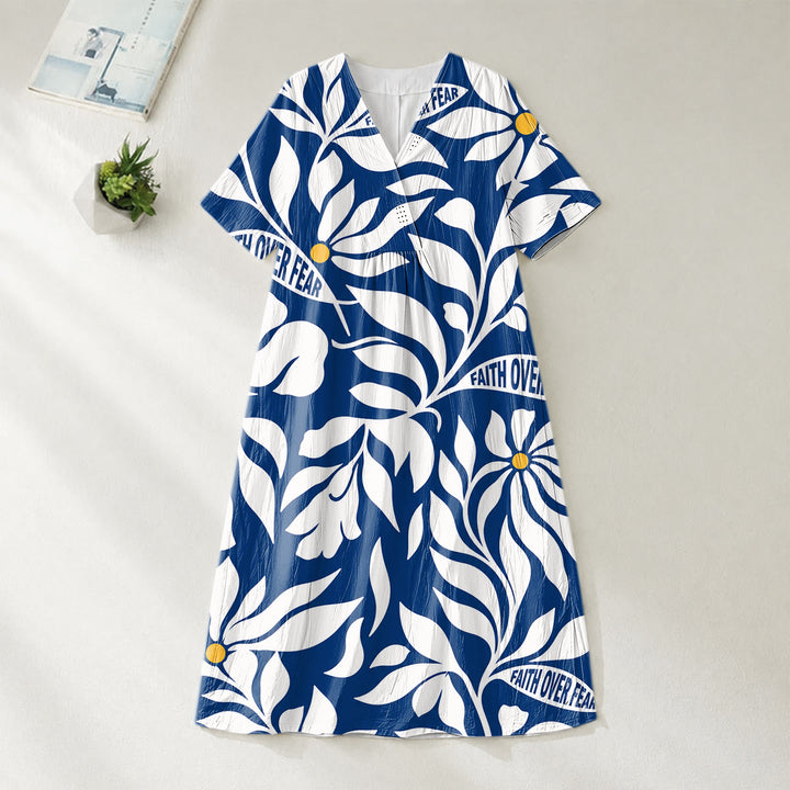 Christianartworkshop "Faith Over Fear" Tropical Floral Print V-Neck Short Sleeve Midi Dress - image 2