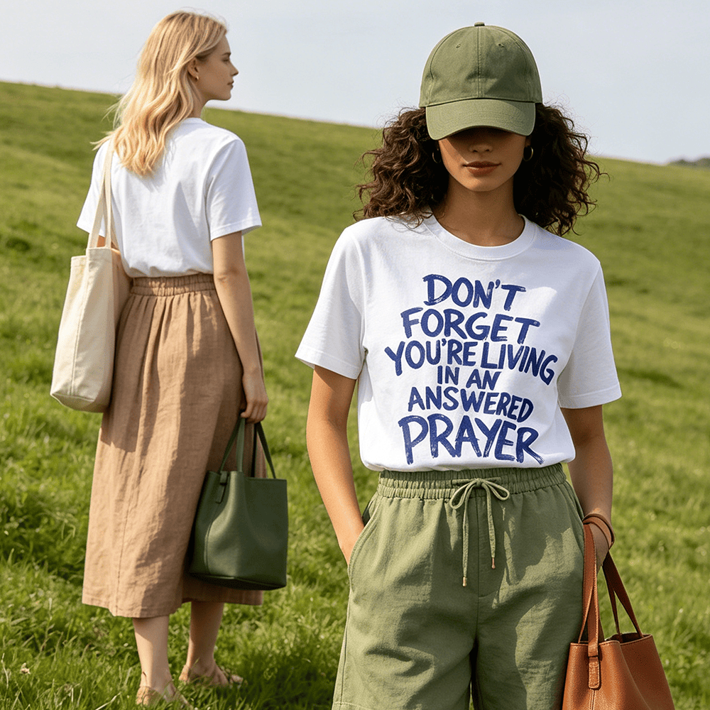 Christianartworkshop "Don't Forget You're Living In An Answered Prayer" Premium Short Sleeve T-Shirt - image 0