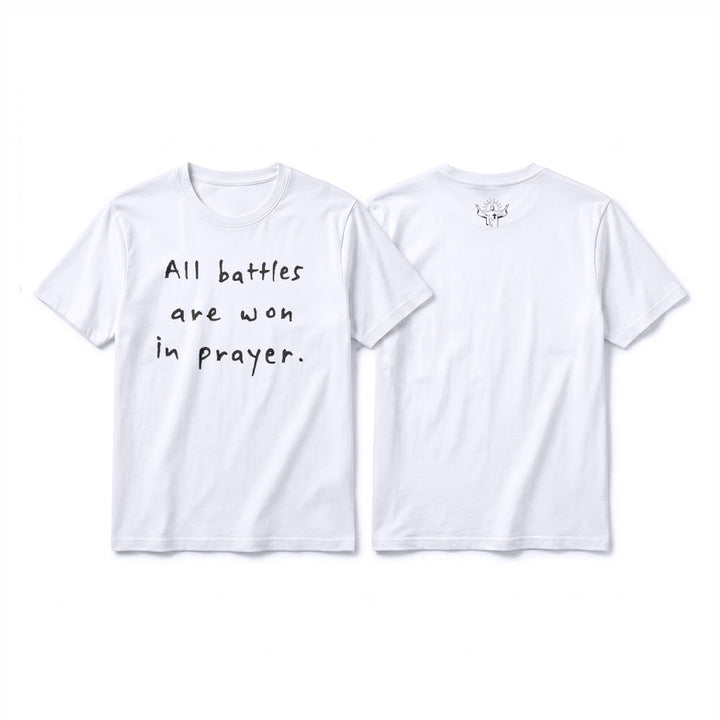 Christianartworkshop All Battles Are Won In Prayer Faith Affirmation Premium Short Sleeve T-Shirt - White - 2XL - image 4
