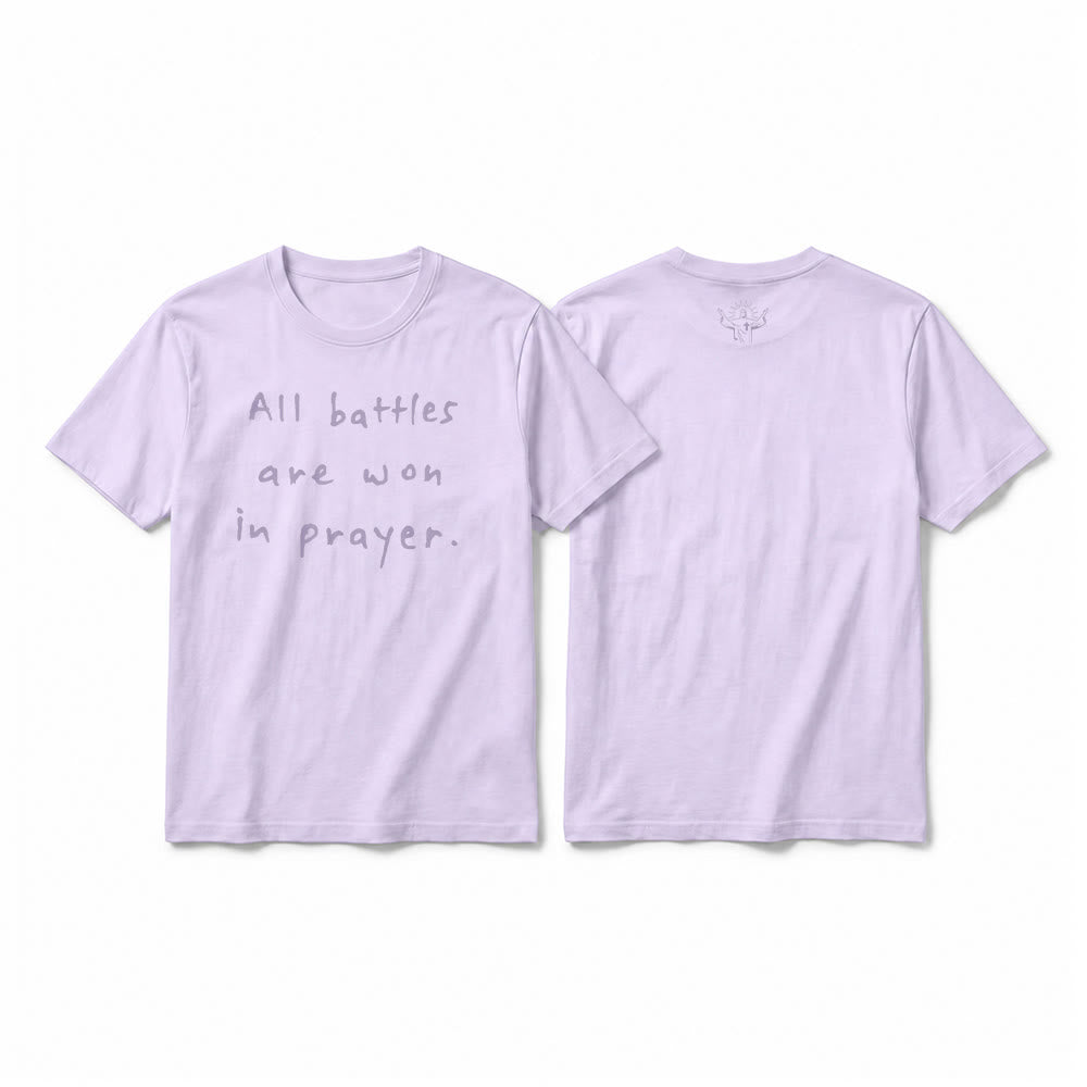 Christianartworkshop All Battles Are Won In Prayer Faith Affirmation Premium Short Sleeve T-Shirt - Purple - 2XL - image 1
