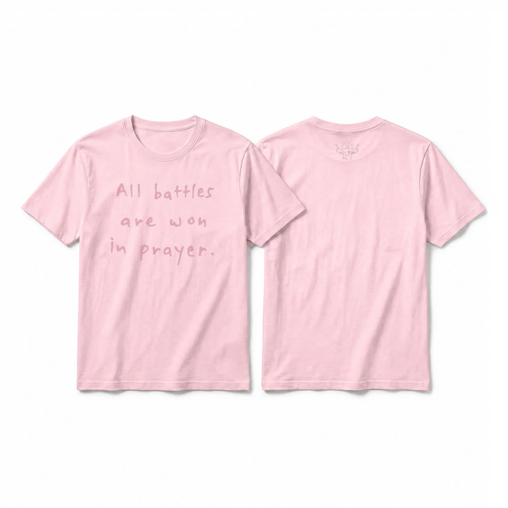 Christianartworkshop All Battles Are Won In Prayer Faith Affirmation Premium Short Sleeve T-Shirt - Pink - 2XL - image 25