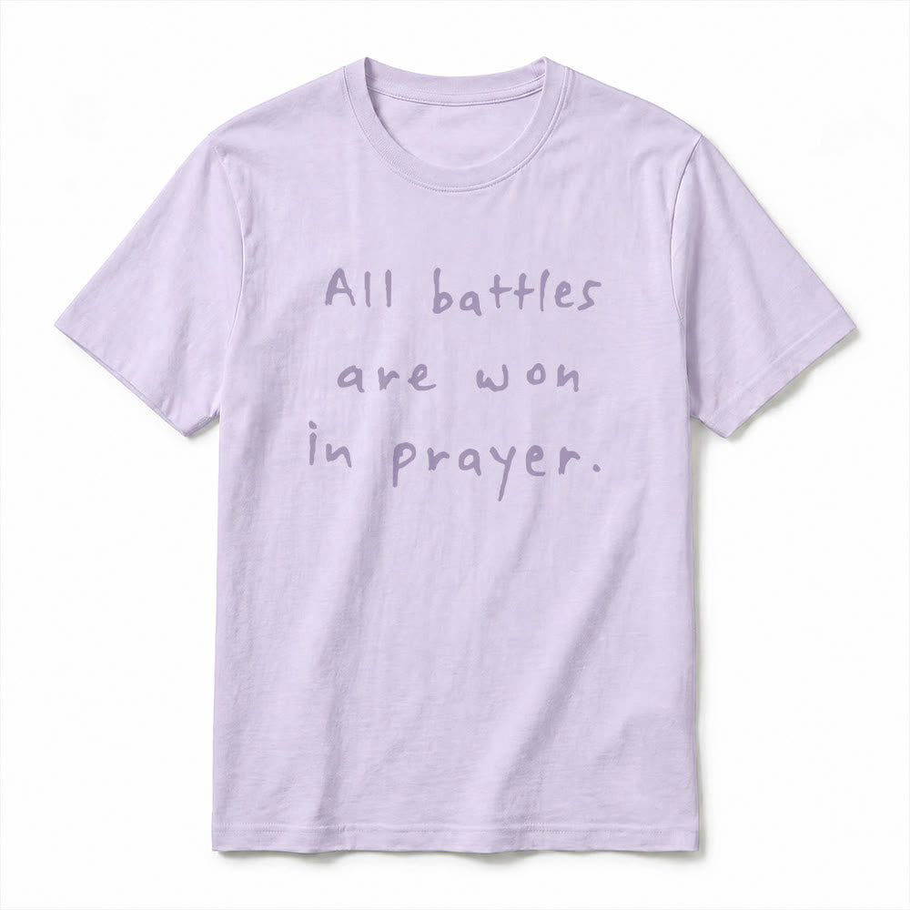 Christianartworkshop All Battles Are Won In Prayer Faith Affirmation Premium Short Sleeve T-Shirt - image 2