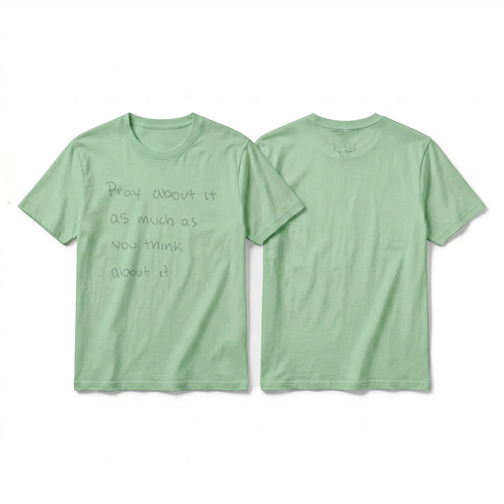 Christianartworkshop "Pray about it as much as you think about it" Handwritten Faith Premium Short Sleeve T-Shirt - Light Green - 2XL - image 19